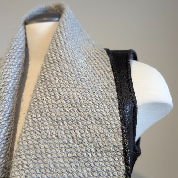 RW&CO Black Faux Leather Vest  Grey Wool Knit Collar S/P - Picture 5 of 14